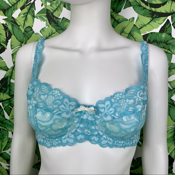 Y2K Frederick's of Hollywood Bra Women's Size 34D Sexy Blue Lace Underwired - Picture 1 of 7